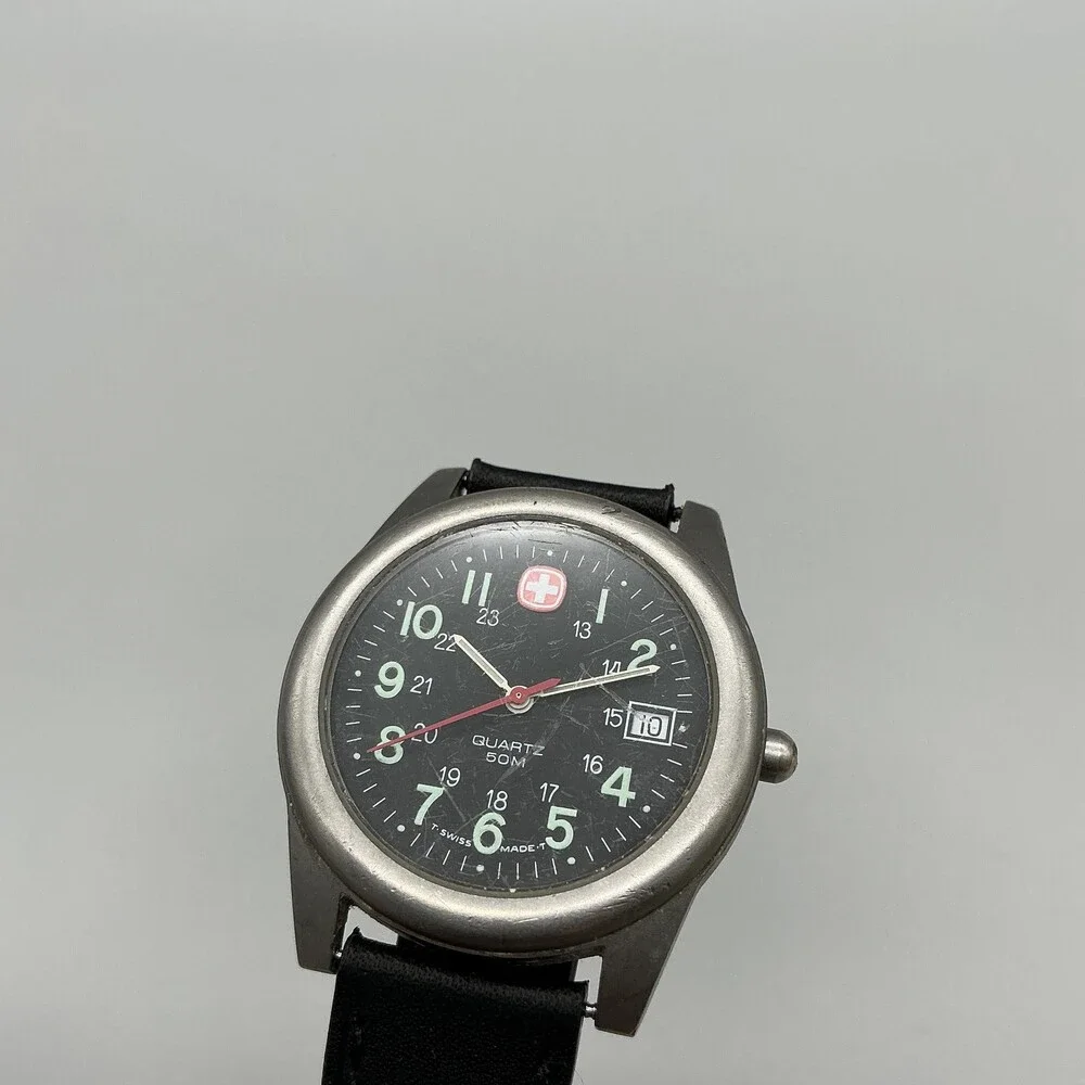 Vintage Wenger Marlboro Unlimited Men Watch 37mm Black Dial Leather New Battery